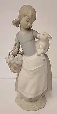 Vintage Lladro 4835 Girl With Lamb Or Sheep And Basket Spain 9.5  Matte Retired • $49.95