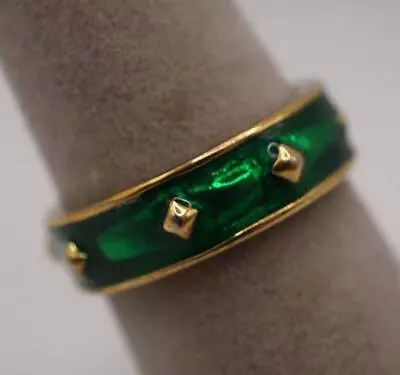 Monet Costume Jewelry Ring Enamel Brass Green Size 7 • $19.99