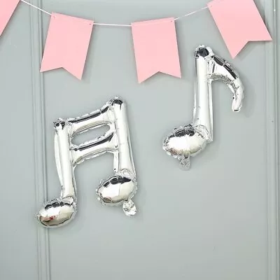 6 SILVER Music Notes Mylar Foil Balloons Wedding Birthday Party  Light Gray • $4.45
