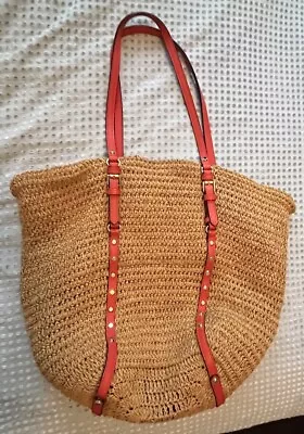 Michael Kors Raffia Leather Orange Studded  Tote Purse Vacation • $30