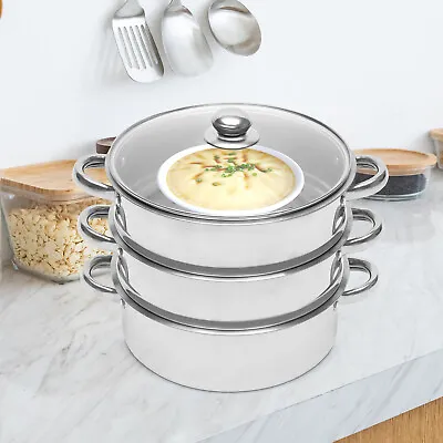 5 Tier Stainless Steel Steamer Cooker Steam Pot Kitchen Food Cooking + Glass Lid • $45