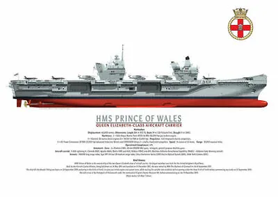 £12.50 • Buy HMS PRINCE OF WALES Starboard Side Illustration A4 Print
