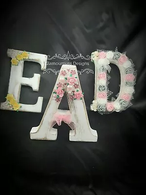 Hand Decorated Rose Flower Freestanding White Wooden Shabby Chic Bedroom Letters • £14.99