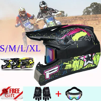 DOT Adult Helmet Dirt Bike ATV Motocross  ATV UTV MX Off-Road Goggles + Gloves • $38.29