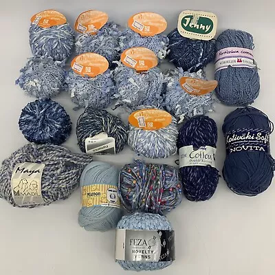 Italian Misc. Blue Yarn Set Of 18 - Acrylic Wool Cotton Blend 1000+ Yards • $42.99
