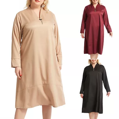 Women Abaya Muslim Vintage Islamic Jilbab Arab Long Sleeve Solid Dress Coat • $30.68