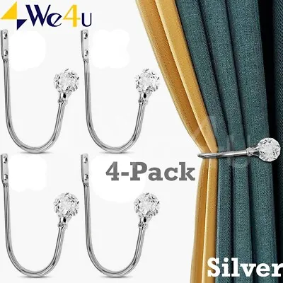 4PK Silver Metal Crystal Curtain Holdback Wall Tie Backs Hooks Hanger Holder UK • £11.99