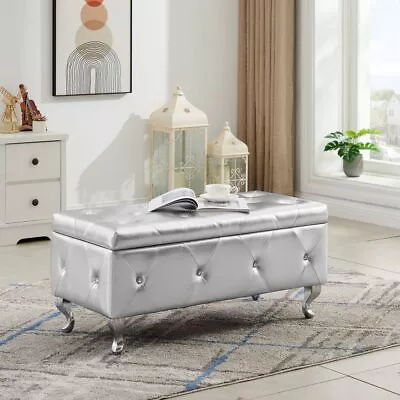 Modern Storage Ottoman Bench PU Leather Upholstered Storage Bench With Button • $139.99