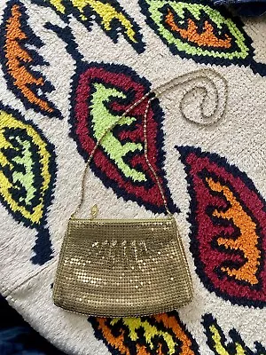 Vintage Gold Mesh Purse Long Strap Evening Bag Zip Top Cocktail Party Flapper • $9.99