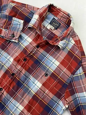 J.Crew New York Red Plaid Flannel Blend Button Shirt Mens Large L • $11.99