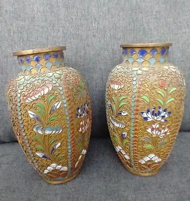 Pair Antique/ Vintage Cloisonne Vases Monogrammed WHB • £30
