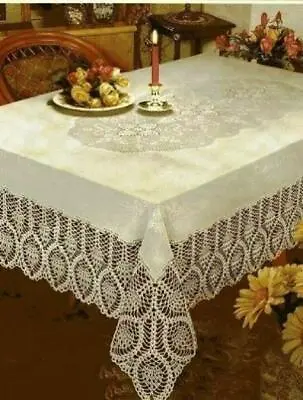 Crochet Vinyl Lace Tablecloth  54 Wide X 72  Long Oblong Bone/Beige Holiday Sale • $17.95