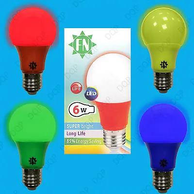 2x 6w LED Coloured Lamp GLS E27 Light Bulb Choose Between Red Yellow Green Blue • £9.99