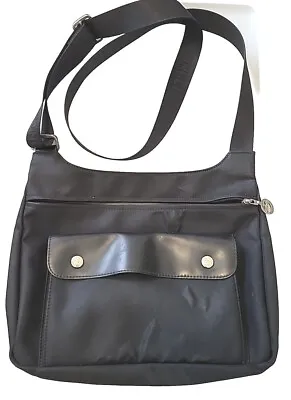 Used Longchamp Planetes Nylon Leather Zip Closure Crossbody Sling Bag - Black • $30