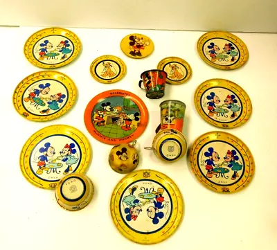 Walt Disney Ohio Art 1930's Mickey & Minnie Helpmates Tin Tea Set & Wdp Set • $74.99