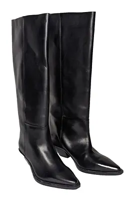 Zara Women's Size 6 (EU 36) Tall Boots Black Leather Pointed Toe Low Heel NEW • $139