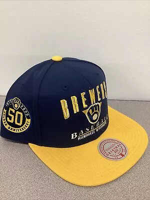 Milwaukee Brewers Mitchell & Ness Blue Yellow Adjustable Snapback Hat Cap New • $20.19