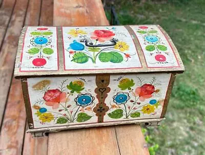 Antique Norwegian Os Trunk Tine Box Rosemaled Rosemaling Norway Scandinavian • $695