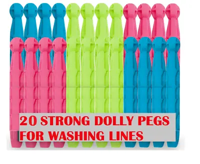 20 Strong Dolly Pegs Plastic Durable Coloured Clothes Laundry Washing Line Peg • £2.89