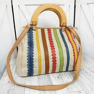 Relic Marley Striped Canvas Satchel Tote Bag Purse Beige Multi Crossbody Boho • $25