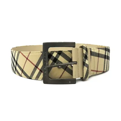 Mint BURBERRY Nova Check Canvas Leather Belt Beige • $199