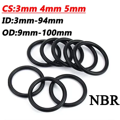 3 4 5mm Cross Section O-Rings Nitrile Rubber NBR Black Oil Sealing ID 3mm - 94mm • £1.63