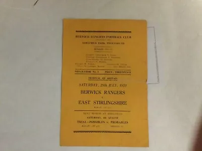 Rare Festival Of Britain Football Programme (berwick Rangers) • £99.99