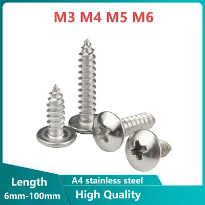£2.02 • Buy M3 M4 M5 M6 Pozi Truss Self Tapping Screws A4 Stainless Pan Head Wood Screw
