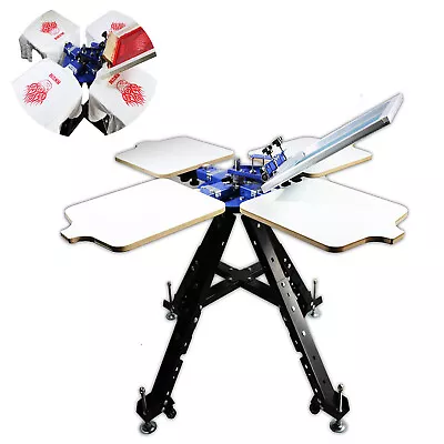 1Color 4 Station Single Rotating Screen Printing Press T-shirt DIY Adjust Height • $560.24