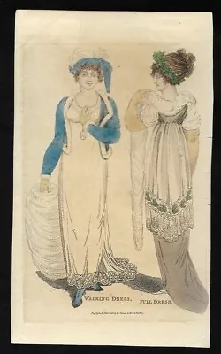 LADY'S MONTHLY MUSEUM    Regency Fashion Plate    WALKING FULL DRESS   FEB 1806 • £10.99