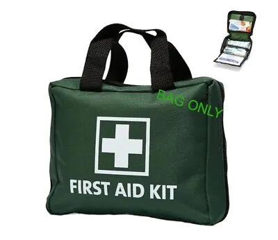 Empty First Aid Kit Medical Bag With Plastic Pockets Woven Handles Green • $29.95