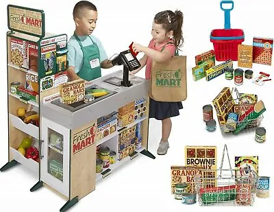 Melissa & Doug Supermarket Store Food Play Set Cash Shopping Trolley Toys  • £28.99