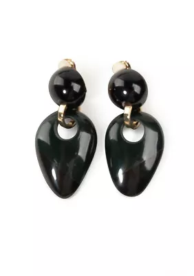 MARNI Designer Green Black Color Block Clip Drop Earrings • $79.99