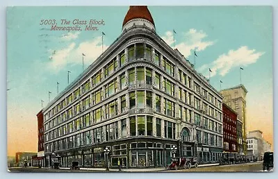 Postcard MN Minneapolis The Glass Block Building Old Cars Street View 1911 U04 • $10.59