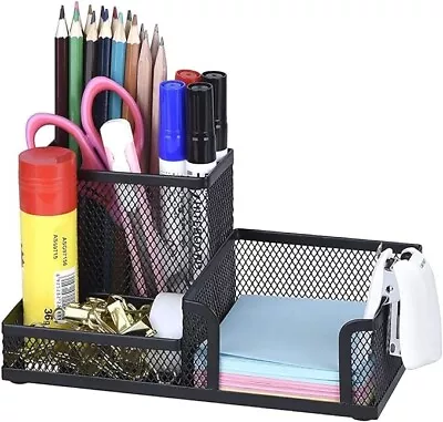 Comix Mesh Pen Pencil Holder With Post It Note Holders Desk Organizer 3 Compart • $18.60