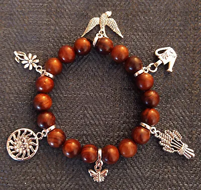 Summer Wood Bead Bracelet Anklet Sun Flower Bees Lughnasadh Pagan Charm • £10