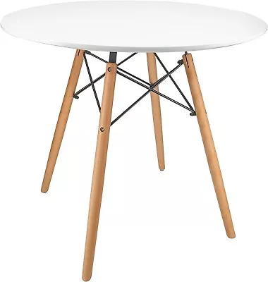 LeisureMod Dover Round Bistro Top Dining Table With Natural Wood Eiffel Base • $331.75