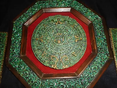 Mayan Aztec Sun Calendar Crush Malachite Stone Sculpture Mexican  Hanging Art • $85