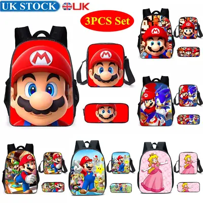 £19.99 • Buy Kids Super Mario Backpacks School Shoulder Bags Backpack Pencil Case 3Pcs/Set UK