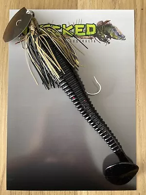 WHACKED LURES~ 1oz 'Thumper' CHATTERBAIT ~ BLACK & GOLD ~ 18cm Trailer + Stinger • $17.95