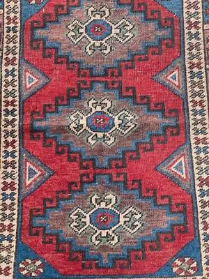 Oriental Blue And Red Geometric Prayer Rug 42  X 29  • $49.99