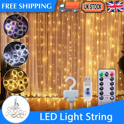 £8.99 • Buy 300 LED Curtain Fairy Lights String Indoor Outdoor Backdrop Wedding Xmas Party