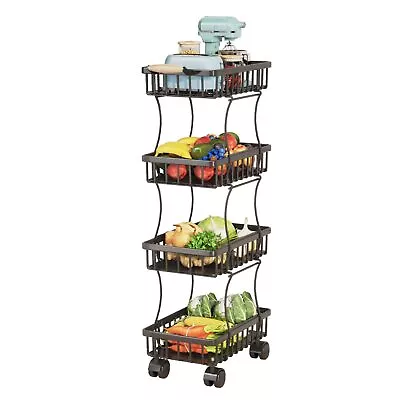 4 Tier Fruit Vegetable Basket Storage Cart Rack Rolling Utility Cart For Kitchen • $42.89