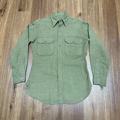 Vintage WWII Era Shirt Mens Medium Green Flannel Wool Army Military Field Button • $37.97