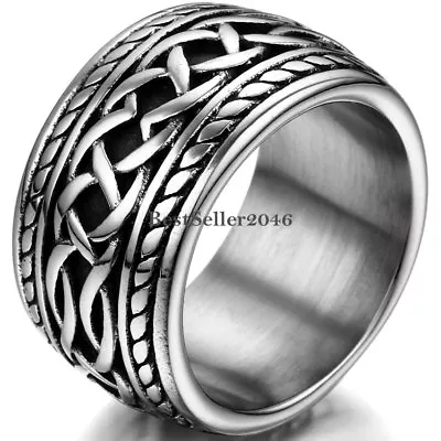 14MM Wide Mens Stainless Steel Celtic Infinity Knot Ring Biker Band Size 7-11 • $9.99