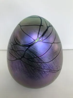 Maslach Signed & Dated 4 1/4” Art Glass Egg Shaped Iridescent Paperweight • $68.85