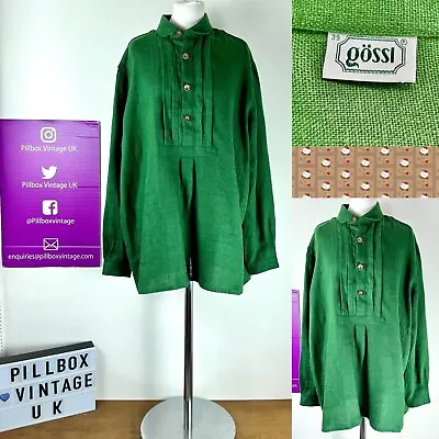 Vintage Gossi Heavy Cotton Green Shirt Smock Size L Austrian Landhaus Tunic • £28.99