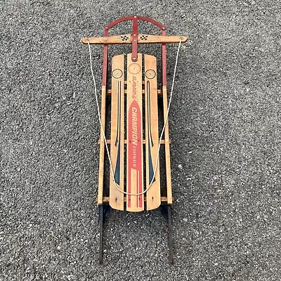 VINTAGE WOOD SLED Gladding Champion Fastback 50” W/ Floating Steering & Rope • $74.99