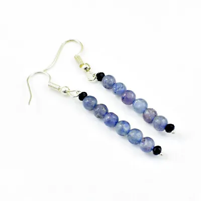 Untreated 15.00 Cts Natural Blue Iolite Round Shape Beads Earrings NK 107E93 • £26.60