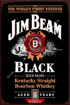 BLACK JIM BEAM Retro/ Vintage Caffe Home Décor Shed-Garage Bar Tin Metal Sign • $12.99